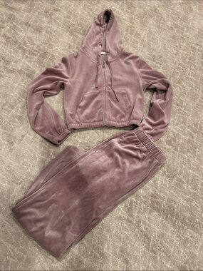 J Galt Velour Zip Hoodie & Jogger Set in Dusty Mauve